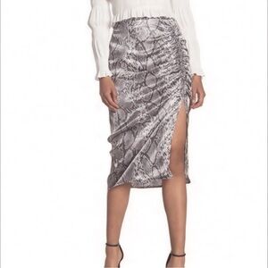 Free Press Grey Snake Satin Silk Midi Skirt